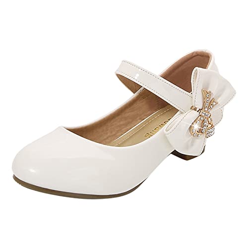 Mädchen Schuhe mit hohen Absätzen Kinder Lederschuhe Prinzessin Kleid Schuhe Grundschüler Einzelschuhe Mary Jane Schuhe für Kleinkinder (White, 38)