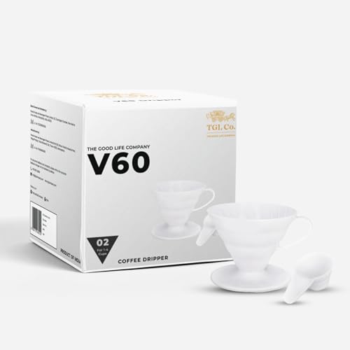 Image of TGL Co. V60 Coffee Dripper 02 (White) - Manual Pour Over Coffee Maker | Food-Grade Plastic for Safe and Durable Brewing | Reusable Cone Dripper for 1-4 Cups | Easy to Use & Clean