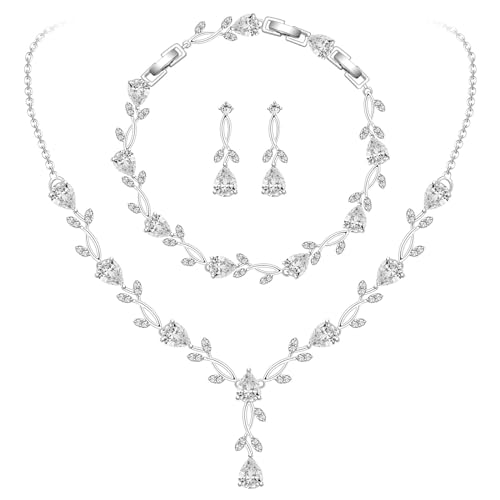 GZWHD Wedding Jewelry Sets for Bride Bridesmaid Women Cubic Zirconia Necklace Earrings Bracelet Set Gift for Mother Friend Wife Daughter Sister Party Prom Jewelry
