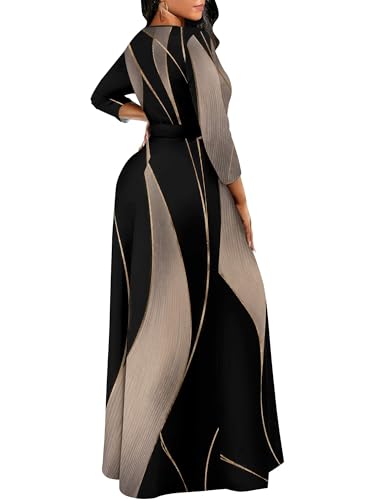 Image of PinkPatty Women's Long Sleeve Maxi Dress Plus Size Trendy Wedding Guest Dress with Pockets&Belt