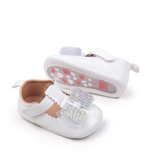 Baby Girls Mary Jane Flats Pu Leather Non Slip Rubber Sole Rhinestone Princess Wedding Dress Shoes Toddler First Walkers Infant Newborn Baptism Crib Shoes4