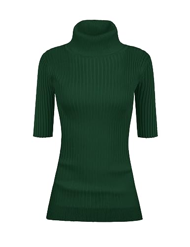 Image of v28 Women Turtleneck 1 /2 Half Sleeve Highly Stretchy Ribbed Knit Fitted Sweater