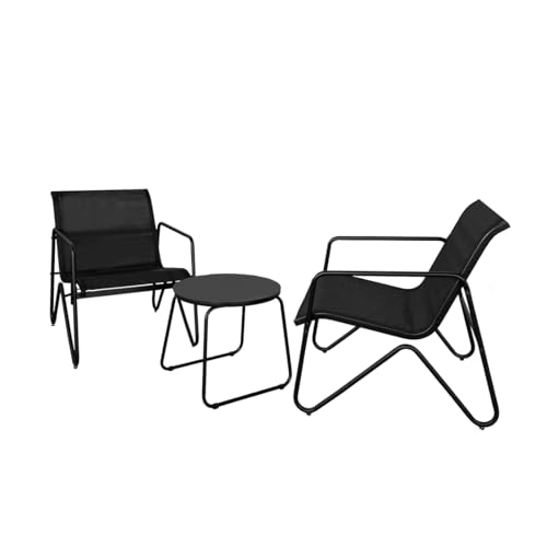 Acomoda Textil – Conjunto Jardín de 2 Sillones + Mesa de Acero Resistente, Decorativo y Ligero. Asiento para Exterior en Patio, Balcón y Terraza de Fácil Instalación. (Negro, 3 Piezas)