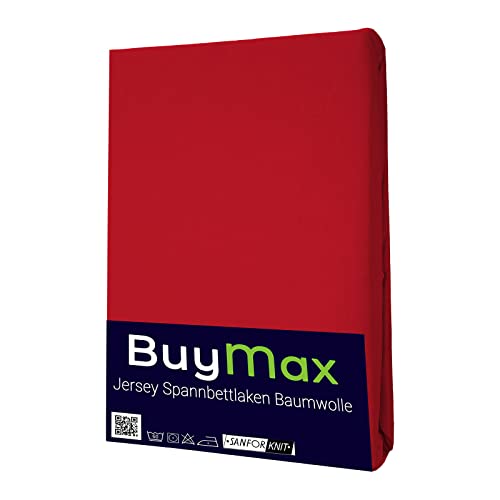 Buymax Spannbettlaken 140x200cm Baumwolle 100% Spannbetttuch Bettlaken Jersey, Matratzenhöhe bis 25 cm, Farbe Rot - Image 3