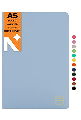 Image of NEORAH - A5 Ruled Notebook Soft Cover | Journal Refill | Ruled Journal | 110 GSM | 160 Pages (Size 21 cm x 14.8 cm) Planner Journaling Writing Note Taking Diary, Travellers Journal -LIGHT BLUE