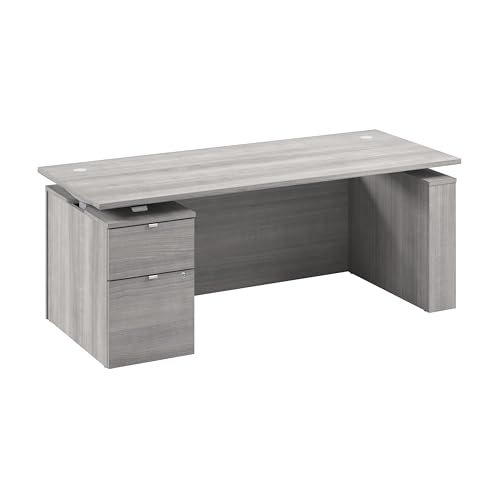 Image of Bush Business Furniture 72-inch Electric Height Adjustable Standing Desk with File Cabinet, Ergonomic Sit-Stand Computer Table for Office, Stratus Collection, Platinum Gray with Metallic Gray Base