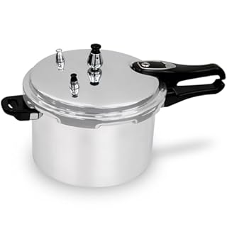 6 Litre Dual Handle Pressure Cooker for Kitchen & Catering, Aluminium + Stainless Steel, Suitable for all Hob Types Including Induction Hob - Silver