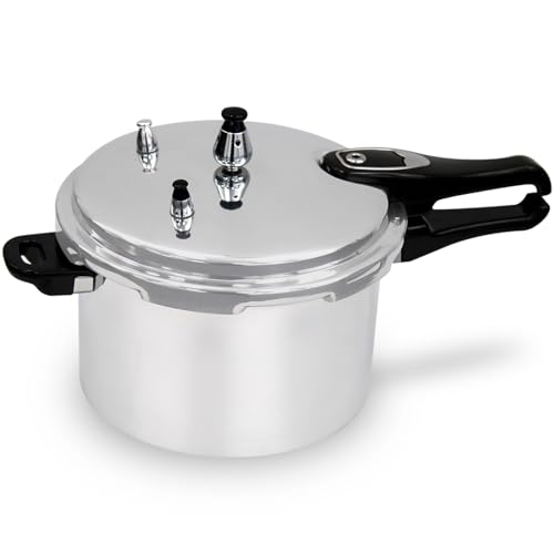 6 Litre Dual Handle Pressure Cooker for Kitchen & Catering, Aluminium + Stainless Steel, Suitable for all Hob Types Including Induction Hob - Silver