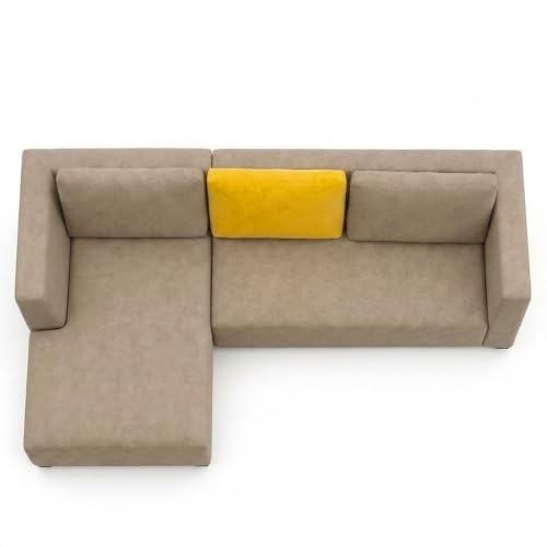 Image of FURNY Olympus 4 Seater LHS L Shape Sofa Set | Plush Velvet Suede Fabric | Modern Design | Soft Comfort Dual Color Cushions for Living Room, Office & Hotels (Beige-Yellow)