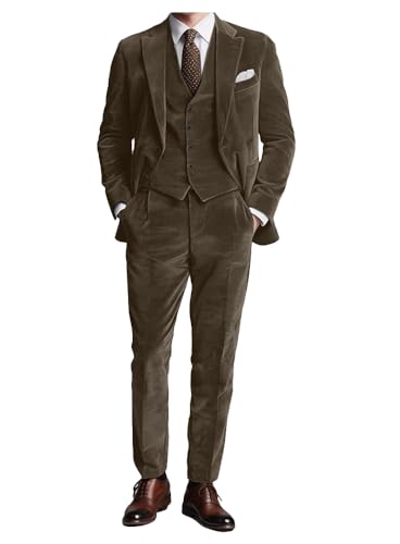 Men Corduroy Suit Slim Fit 3 Pieces Blazer Vest Pants Suits for Men Vintage Wedding Business Party3