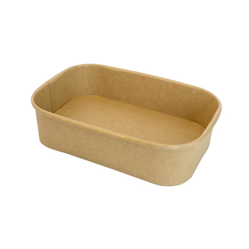 Ensaladeras Rectangulares de Papel Kraft 300 Unidades 500 ml | Cuencos Desechables de cartón Kraft, Ideales para ensaladas, Comidas para Llevar y Aperitivos