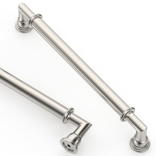 Asidrama 2 Pack 6.3 Inch(160mm) Brushed Nickel Cabinet Pulls Heavy-Duty Solid Kitchen Cabinet Handles Satin Nickel Drawer Hardware for Bathrooms Cupboard