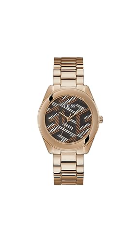 GUESS Orologio analogico da donna con quadrante rotondo in acciaio inossidabile marrone - GW0607L3, oro rosa, Onesize, Classico