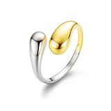 Weviway Silver Gold Plated Chunky Open Rings for Women - Adjustable Dome Teardrop Statement Rings, Stackable Vintage Band Jewellery Gift for Her