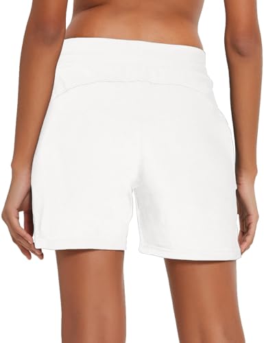 Image of BALEAF Women's Cotton Yoga Shorts Sweat Athletic Lounge Beach Shorts Jersey Pull On with Drawstring Pockets Summer