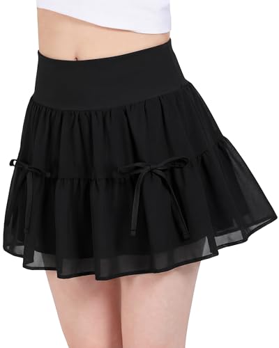 Stelle Girls Athletic Skirts with Pockets Inner Shorts High Waisted Tennis Skorts Golf Running Sports Skirt Black