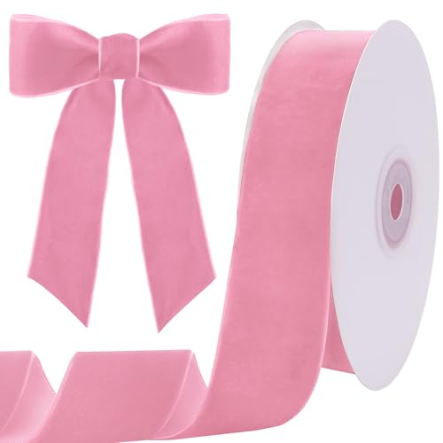 Image of Tsorode 10 Yards Black Velvet Ribbon 1 Inch for Christmas Tree,Velvet Christmas Ribbon for Gift Wrapping Crafts Bow Wreath Holiday Decorations (Pink, 1 1 /2 inch-10 Yard)