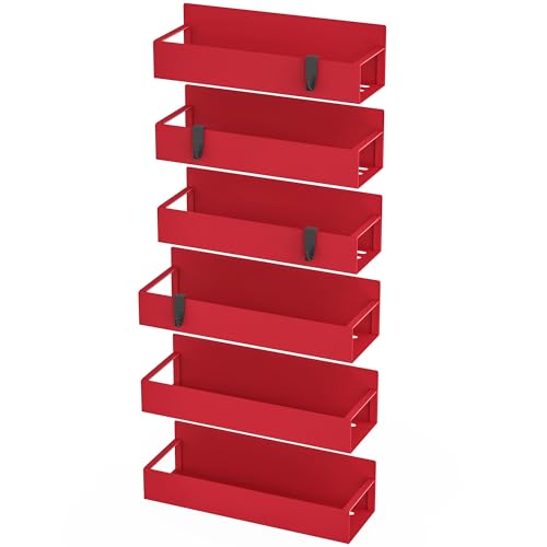 6 Pack Magnetic Spice Storage Rack Organizer for Refrigerator and Oven, Red Fridge Organizers and Storage