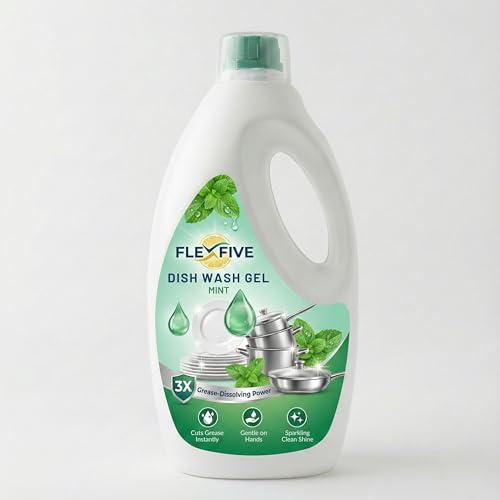 FlexFive Mint Fragrance Dishwashing Liquid for Kitchen Utensils, Powerful Grease Cutting Formula, Refreshing Mint Aroma, Gentle on Hands, Fast Rinse...