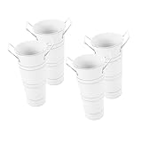 FONDOTIN 4 Piezas Cubo de Hierro Galvanizado Pequeño con Asa Maceta Rústica Estilo Granja Jarrón Decorativo Resistente la Intemperie de Unidades para Flores y Centros de Mesa