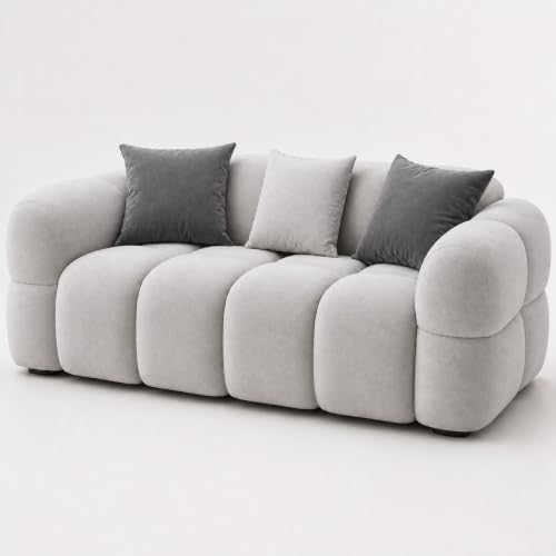 Image of FURNY Luxury Nimbus 2 Seater Bubble Cloud Sofa Set for Living Room | Boston Fabric Upholstered | Modern Cushioned Comfortable Couch for Home Office & Drawing Room | Light Grey