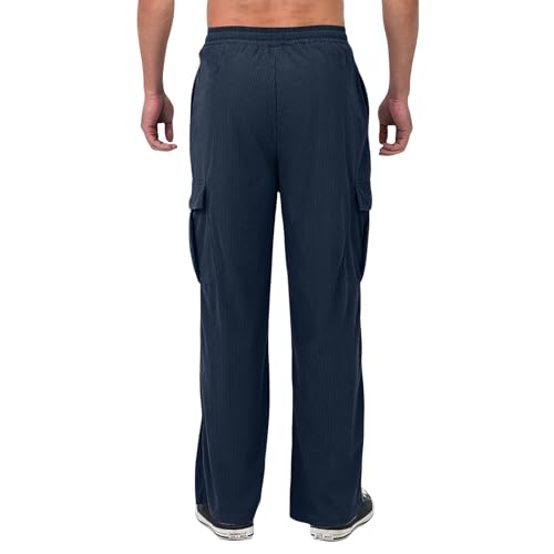 Wide Leg Corduroy Cargo Sweatpants for Men Drawstring Elastic Waist Athletic Joggers Lounge Pants with Pockets2