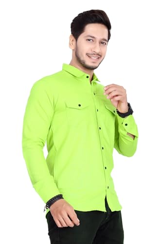 Image of Men's Cotton Spread Collar Full Sleeve Regular Fit Solid Casual Shirt with Double Pockets - Stylish Comfortable Shirt for Everyday Wear