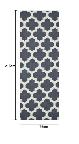 Safavieh Contemporary Indoor Flatweave Runner Area Rug, Dhurrie Collection, DHU623, in Blue / Ivory - Image 2