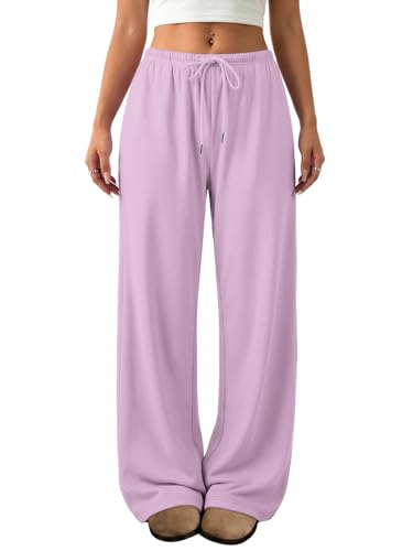 ATHMILE Womens Wide Leg Sweatpants Low Rise Baggy Pants Fall Fashion Lounge Lightweight Sweat Pants with Pockets Purple