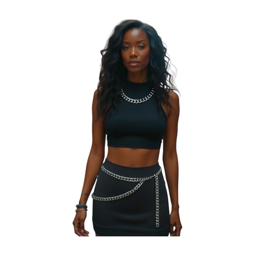 Women Fashion Belt Hip High Waist Metal Chunky Chain Thick Links XS S M Silver2