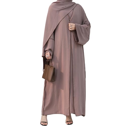 Image of Women Muslim Abaya Dresses Prayer Cardigan Robe Contrasting Edges Islamic Dubai Open Front Abaya