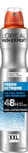 LOréal Mens Deodrant Spray Men Expert Fresh Extreme XXL Anti-Perspirant Spray 48H Ultra-Absorbent Dry Effect with Instant Ice-Cool Sensation Alcohol-Free Super Size 300ml