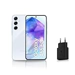 Samsung Galaxy A55 5G, Smartphone Android, 128 Go, Chargeur Secteur Rapide 25W Inclus [Exclusivité Amazon], Smartphone déverrouillé, Bleu, Version FR