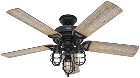 Hunter Fan Company 50409 Hunter Rustic 52 Inch Starklake Indoor or Outdoor Ceiling Fan with 3 LED Edison Bulbs, Pull Chain Control, and Quiet 3 Speed Motor, 52, Natural Iron finish