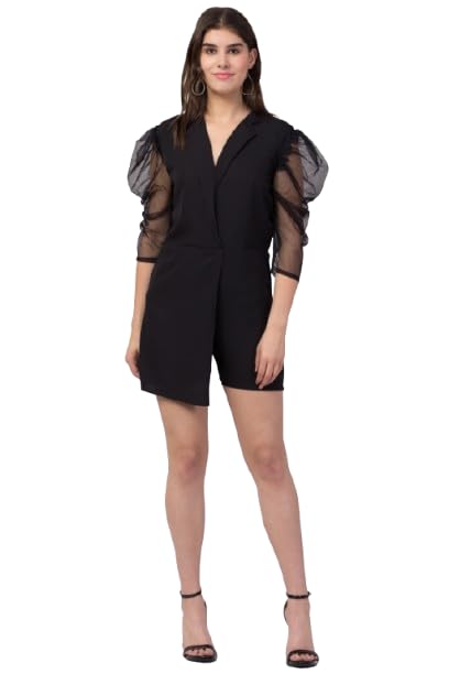 HR Fashions Women's Printed Net Black Short Jumpsuit-picture-36