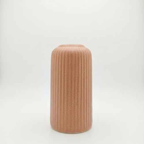 Image of KREATIVE ART'S Modern Ribbed Design Ceramic Flower Vase for Living Room, Flower Pots for Artificial Flower, Home Decoration Item, Home Decor, Vases for Living Room (TAN-BEIDGE, Small)