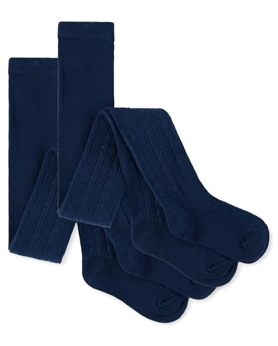 The Childrens Place Girls Cable Knit Tights Navy Blue 6