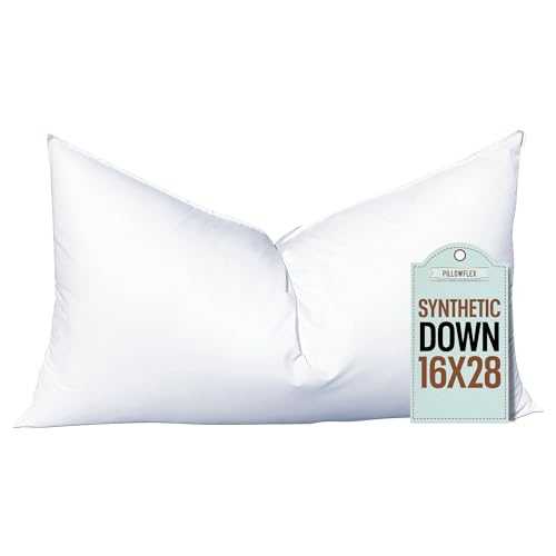 Image of Pillowflex Synthetic Down Pillow Insert 16x28 in - Karate Chop Pillow | Large Rectangle Sham Form, Plush Polyester Cotton Blend, Cloud-Like Comfort, Clump-Resistant Fill, Smooth Elegant Finish