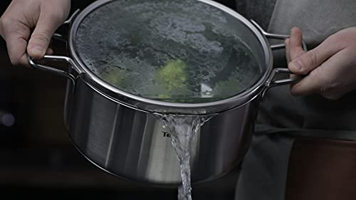 Tefal Nordica Batterie de cuisine 6 pièces Casserole 16 cm, Faitouts 20/24 cm en acier inoxydable garanti 10 ans, 3 couvercles verre, Becs verseurs, Egouttage facile, Induction H852S325 – Image 3