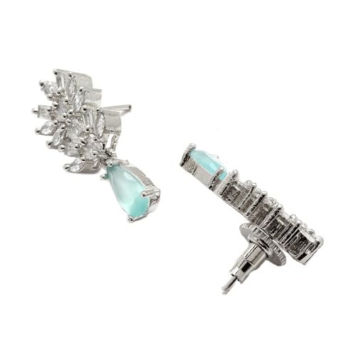 Image of ZENEME Rhodium-Plated American Diamond Necklace Set with Earrings for Girls Silver Toned Floral AD Jewellery Set For Womens