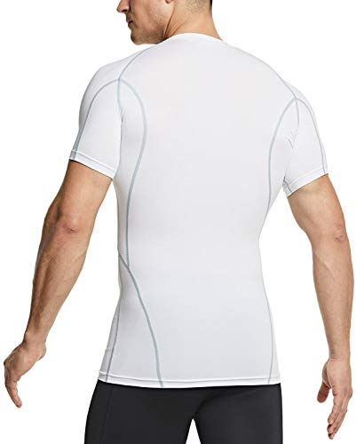 TSLA Men's Cool Dry Short Sleeve Compression Shirts, Athletic Workout Shirt, Active Sports Base Layer T-Shirts, Active(mub33) - White, Medium
