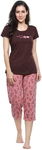 DZZO Women's Cotton All Over Printed Capris Set Night Suit, Pyjama Set, Nightwear (Pack Of 2) (1012-Mr_Coffee_Small)