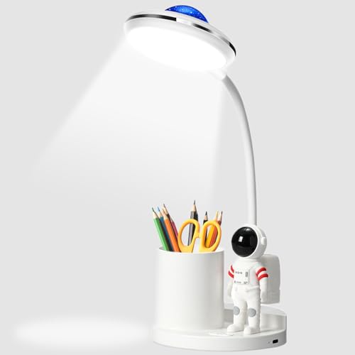 Ruioomeep Lampe Astronaute LED pour enfants - Porte-stylo et projection - Niveau de luminosité variable - Rechargeable - Protection des yeux - Bureau et chevet