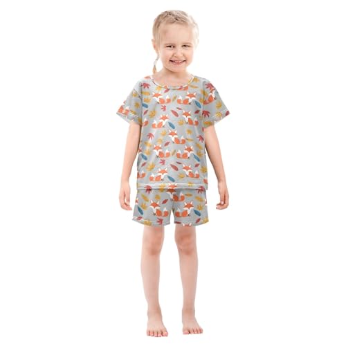 Fox Maple Leaf Pattern Summer Cute Pajama Sets, Short Sets for Daily Wears and Sleep Wears3