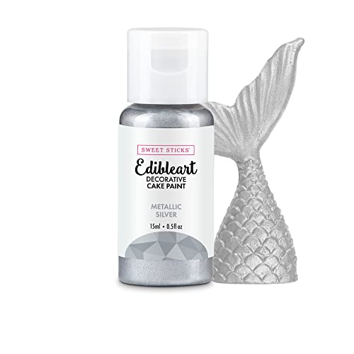 Sweet Sticks Edible Art Decorative Cake Paint 0.5 Ounce (15 Milliliters), Metallic Silver