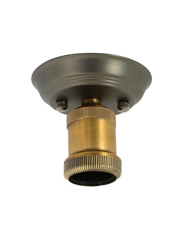 Beacon Lighting Manor 1 Light Close-to-Ceiling Fitting in Aged Steel with Antique Brass