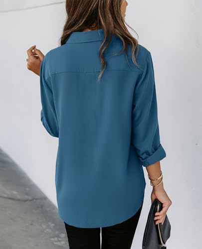 Image of siliteelon Striped Button Down Shirts Women Cotton Long Sleeve Work Blouses