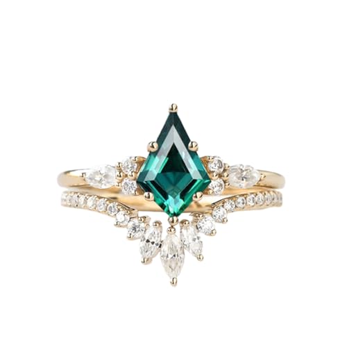 Vintage Gemstone Wedding Ring Set 1.5 ct Kite Cut Engagement Rings For Women Art Deco 2 pcs S925 10k 14k 18k White Rose Yellow Gold Unique Gem Bridal Sets Wedding Rings For Her2