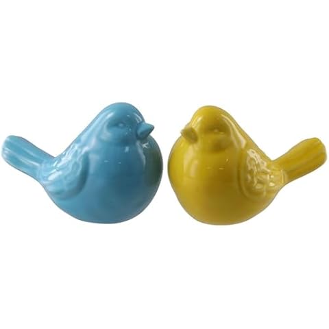 hobbyme 1/2pcs Home Living Room Office Decoration Bird,Ceramic Mini Bird Home Decoration,Porcelain Bird Figurine Statue,Office,Bedroom,Living Room Statues Decor,Yellow/Blue(Yellow&Blue) Cover