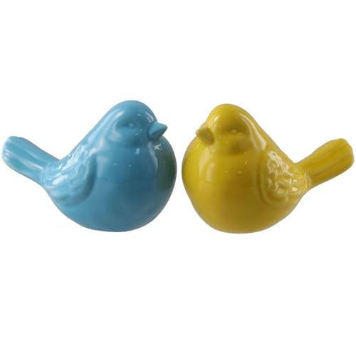 hobbyme 1/2 piezas para decoración del hogar, sala de estar, oficina, pájaro, decoración del hogar, estatua de pájaro de porcelana, oficina, dormitorio, sala de estar, amarillo/azul (amarillo y azul)